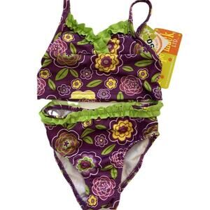 Penelope Mack Purple And Lime Floral 2 Piece Toddler Girls SwimSuit 18M